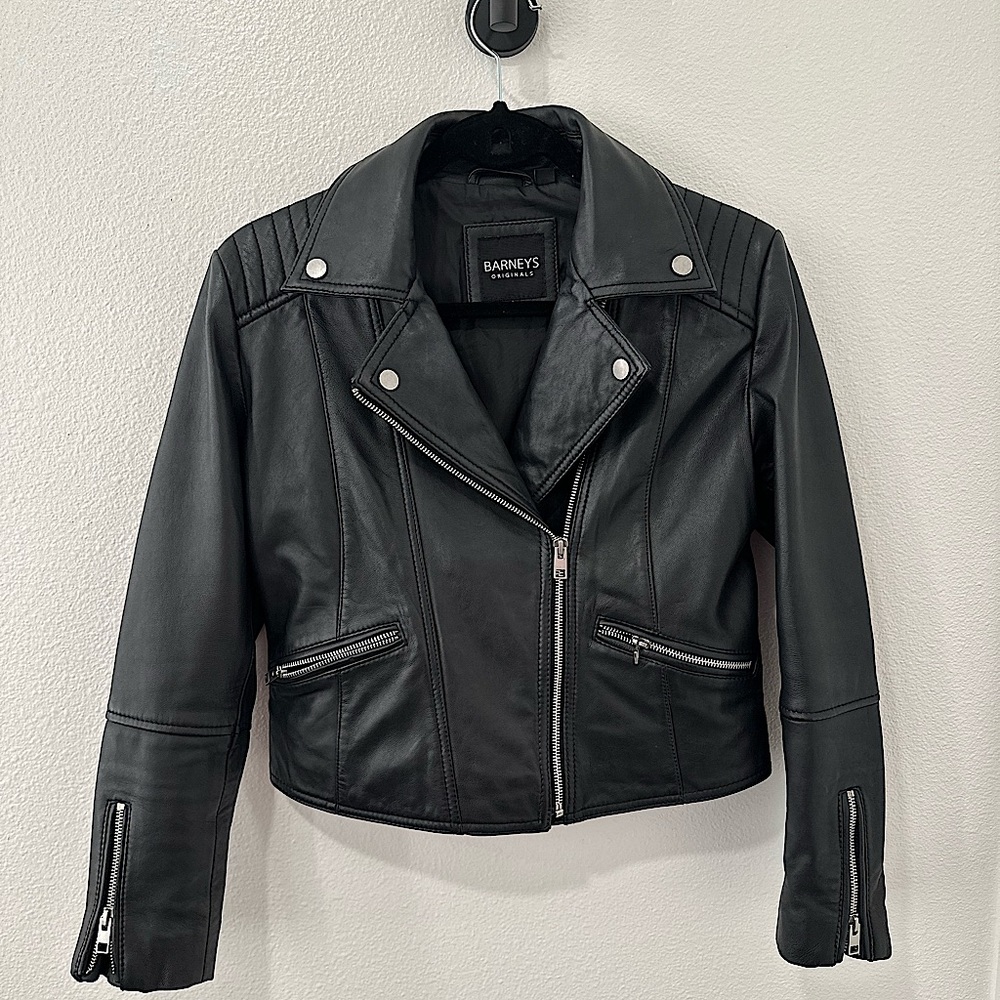 Barneys New York Black Leather Moto Jacket